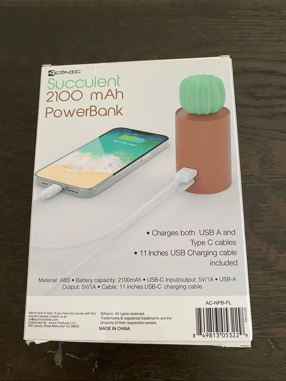 Succulent 2100mAh Portable Power Bank - Mint & Terracotta